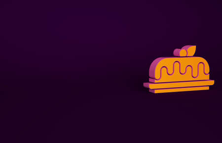 Orange Cake icon isolated on purple background. Happy Birthday. Minimalism concept. 3d illustration 3D renderの写真素材