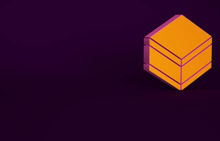 Orange Brownie chocolate cake icon isolated on purple background. Minimalism concept. 3d illustration 3D renderの写真素材