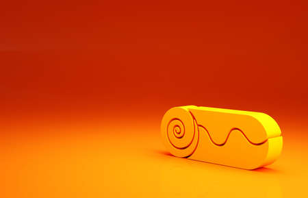 Yellow Chocolate roll cake icon isolated on orange background. Minimalism concept. 3d illustration 3D renderの写真素材