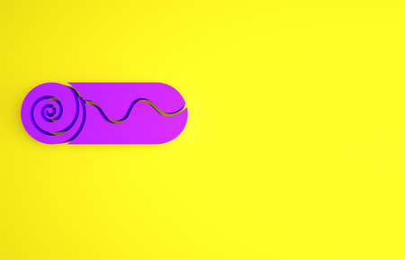 Purple Chocolate roll cake icon isolated on yellow background. Minimalism concept. 3d illustration 3D renderの写真素材