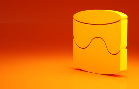 Yellow Cake icon isolated on orange background. Happy Birthday. Minimalism concept. 3d illustration 3D renderの写真素材