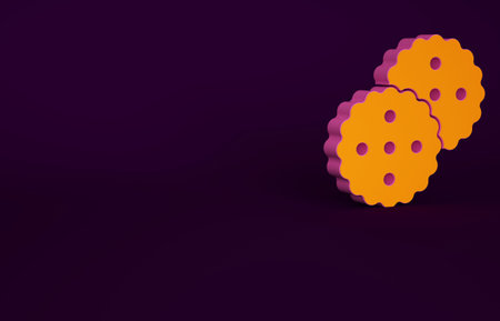 Orange Cookie or biscuit with chocolate icon isolated on purple background. Minimalism concept. 3d illustration 3D renderの写真素材