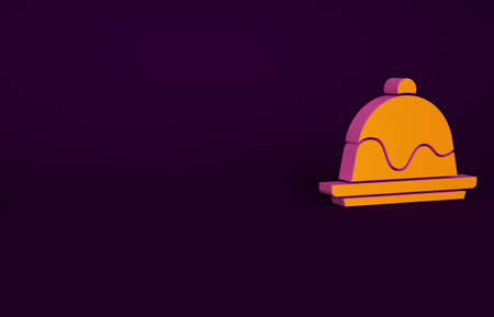 Orange Cake icon isolated on purple background. Happy Birthday. Minimalism concept. 3d illustration 3D renderの写真素材