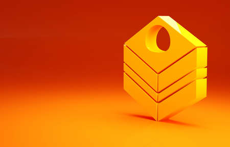 Yellow Brownie chocolate cake icon isolated on orange background. Minimalism concept. 3d illustration 3D renderの写真素材