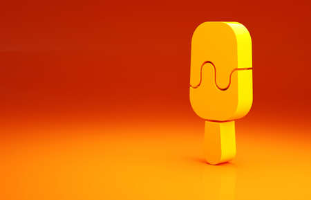 Yellow Ice cream on stick icon isolated on orange background. Sweet symbol. Minimalism concept. 3d illustration 3D renderの写真素材