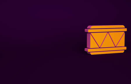 Orange Drum icon isolated on purple background. Music sign. Musical instrument symbol. Minimalism concept. 3d illustration 3D renderの写真素材