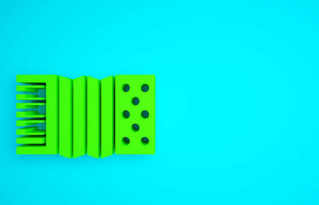 Green Musical instrument accordion icon isolated on blue background. Classical bayan, harmonic. Minimalism concept. 3d illustration 3D renderの写真素材