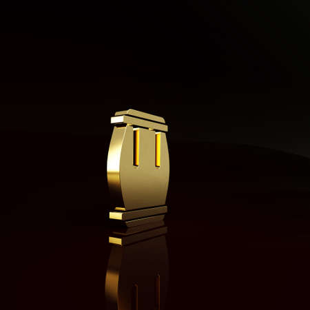 Gold Drum icon isolated on brown background. Music sign. Musical instrument symbol. Minimalism concept. 3d illustration 3D renderの写真素材
