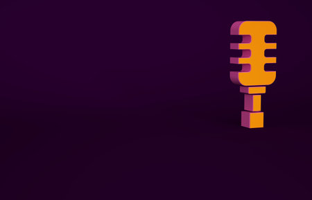 Orange Microphone icon isolated on purple background. On air radio mic microphone. Speaker sign. Minimalism concept. 3d illustration 3D renderの写真素材