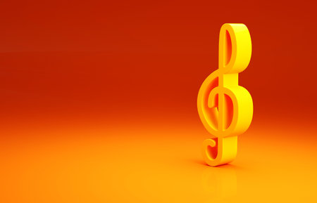 Yellow Treble clef icon isolated on orange background. Minimalism concept. 3d illustration 3D renderの写真素材