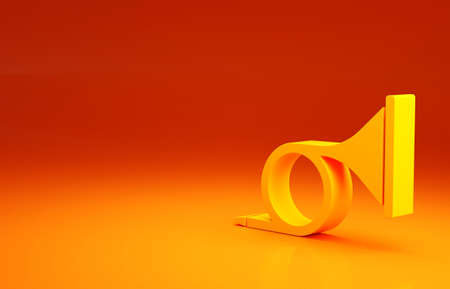 Yellow Musical instrument trumpet icon isolated on orange background. Minimalism concept. 3d illustration 3D renderの写真素材