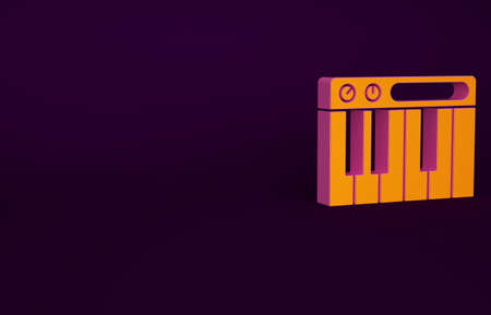 Orange Music synthesizer icon isolated on purple background. Electronic piano. Minimalism concept. 3d illustration 3D renderの写真素材