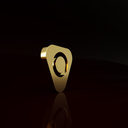 Gold Guitar pick icon isolated on brown background. Musical instrument. Minimalism concept. 3d illustration 3D renderの写真素材