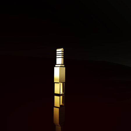 Gold Audio jack icon isolated on brown background. Audio cable for connection sound equipment. Plug...