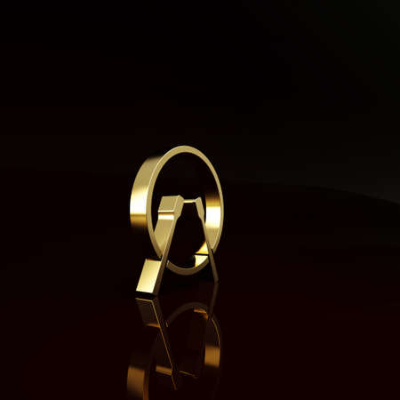 Gold Musical instrument drum and drum sticks icon isolated on brown background. Minimalism concept. 3d illustration 3D renderの写真素材