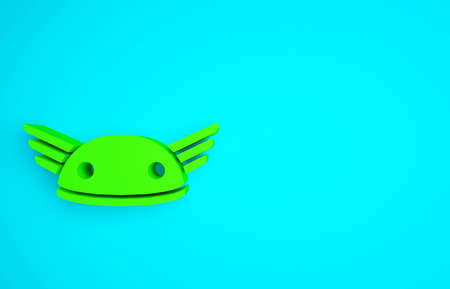 Green Helmet with wings icon isolated on blue background. Minimalism concept. 3d illustration 3D renderの写真素材