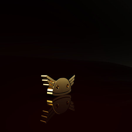 Gold Helmet with wings icon isolated on brown background.   Minimalism concept. 3d illustration 3D renderの写真素材