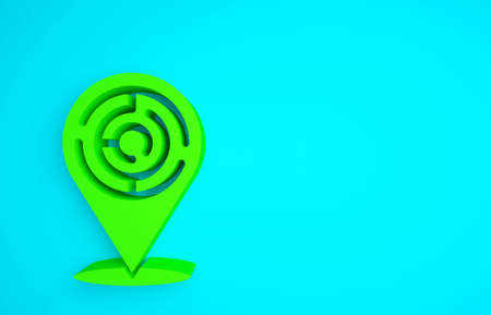 Green Minotaur maze or labyrinth icon isolated on blue background. Ancient Greek mythology. Minimalism concept. 3d illustration 3D render.の写真素材