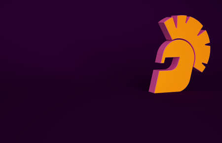 Orange Greek helmet icon isolated on purple background. Antiques helmet for head protection soldiers with a crest of feathers or horsehair. Minimalism concept. 3d illustration 3D renderの写真素材