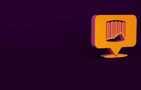 Orange Ancient column icon isolated on purple background. Minimalism concept. 3d illustration 3D renderの写真素材