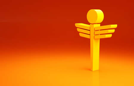 Yellow Caduceus snake medical symbol icon isolated on orange background. Medicine and health care. Emblem for drugstore or medicine, pharmacy. Minimalism concept. 3d illustration 3D renderの写真素材