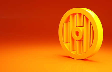 Yellow Greek shield with greek ornament icon isolated on orange background. Minimalism concept. 3d illustration 3D renderの写真素材
