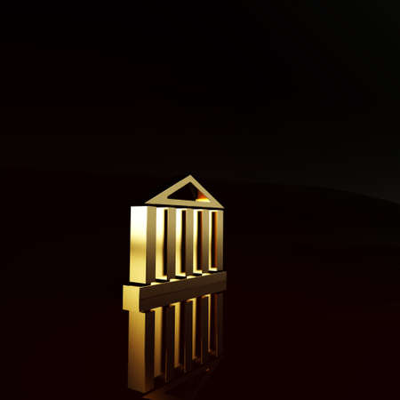 Gold Parthenon from Athens, Acropolis, Greece icon isolated on brown background. Greek ancient national landmark. Minimalism concept. 3d illustration 3D renderの写真素材