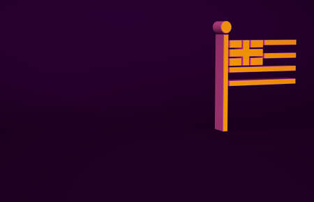 Orange Greece national flag icon isolated on purple background. Minimalism concept. 3d illustration 3D renderの写真素材