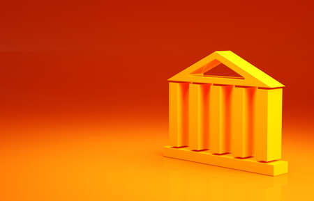 Yellow Parthenon from Athens, Acropolis, Greece icon isolated on orange background. Greek ancient national landmark. Minimalism concept. 3d illustration 3D renderの写真素材