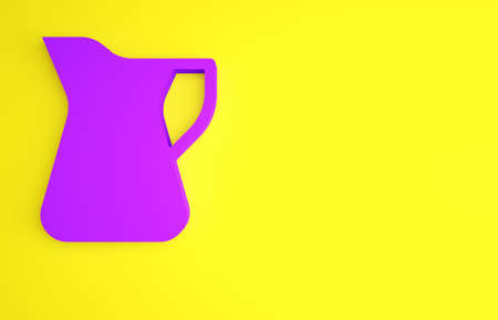 Purple Bottle of olive oil icon isolated on yellow background. Jug with olive oil icon. Minimalism concept. 3d illustration 3D renderの写真素材