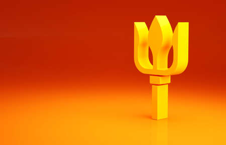 Yellow Neptune Trident icon isolated on orange background. Minimalism concept. 3d illustration 3D renderの写真素材