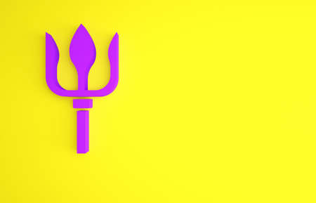Purple Neptune Trident icon isolated on yellow background. Minimalism concept. 3d illustration 3D renderの写真素材