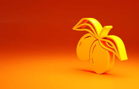 Yellow Olives branch icon isolated on orange background. Minimalism concept. 3d illustration 3D renderの写真素材