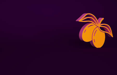 Orange Olives branch icon isolated on purple background. Minimalism concept. 3d illustration 3D renderの写真素材