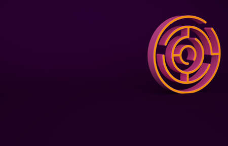 Orange Minotaur maze or labyrinth icon isolated on purple background. Ancient Greek mythology. Minimalism concept. 3d illustration 3D renderの写真素材