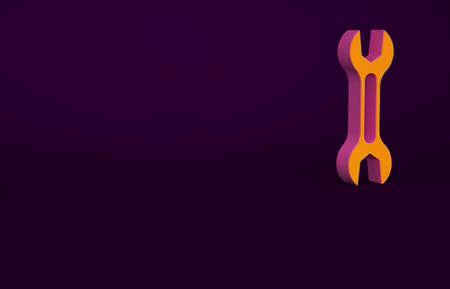 Orange Wrench spanner icon isolated on purple background. Minimalism concept. 3d illustration 3D renderの写真素材