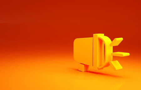 Yellow Bicycle head lamp icon isolated on orange background. Cycling road sport night ride light. Minimalism concept. 3d illustration 3D renderの写真素材