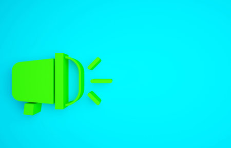 Green Bicycle head lamp icon isolated on blue background. Cycling road sport night ride light. Minimalism concept. 3d illustration 3D renderの写真素材