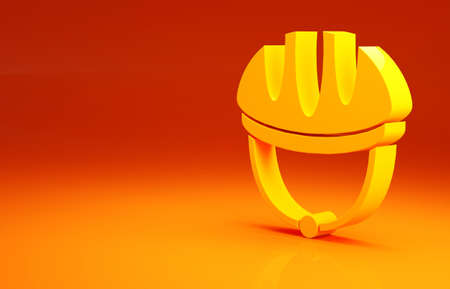 Yellow Bicycle helmet icon isolated on orange background. Extreme sport. Sport equipment. Minimalism concept. 3d illustration 3D renderの写真素材