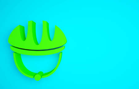 Green Bicycle helmet icon isolated on blue background. Extreme sport. Sport equipment. Minimalism concept. 3d illustration 3D renderの写真素材