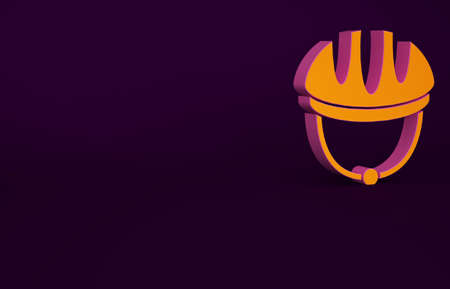 Orange Bicycle helmet icon isolated on purple background. Extreme sport. Sport equipment. Minimalism concept. 3d illustration 3D renderの写真素材