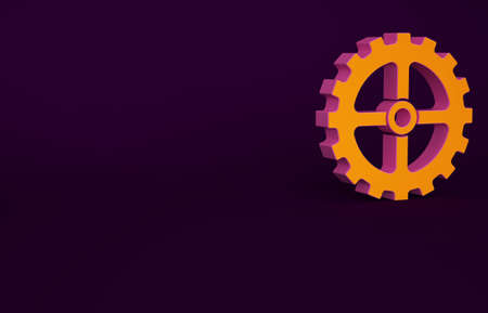 Orange Bicycle sprocket crank icon isolated on purple background. Minimalism concept. 3d illustration 3D renderの写真素材
