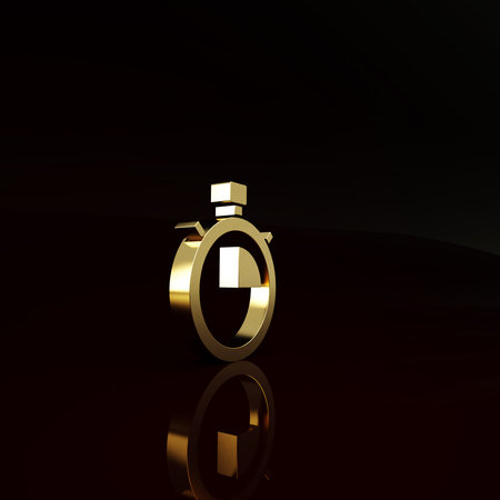 Gold Stopwatch icon isolated on brown background. Time timer sign. Chronometer sign. Minimalism...