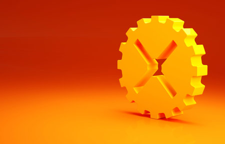 Yellow Bicycle sprocket crank icon isolated on orange background. Minimalism concept. 3d...