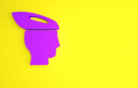 Purple Bicycle helmet icon isolated on yellow background. Extreme sport. Sport equipment. Minimalism concept. 3d illustration 3D renderの写真素材