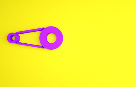 Purple Bicycle chain with cogwheels icon isolated on yellow background. Bike chain sprocket...