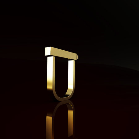 Gold Bicycle lock U shaped industrial icon isolated on brown background. Minimalism concept. 3d illustration 3D renderの写真素材