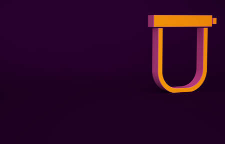 Orange Bicycle lock U shaped industrial icon isolated on purple background. Minimalism concept. 3d illustration 3D renderの写真素材