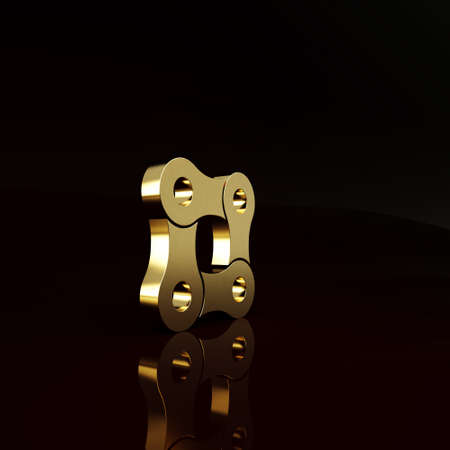 Gold Bicycle chain icon isolated on brown background. Bike chain sprocket transmission. Minimalism concept. 3d illustration 3D renderの写真素材