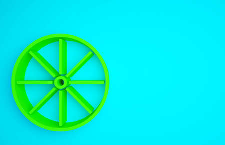 Green Bicycle wheel icon isolated on blue background. Bike race. Extreme sport. Sport equipment. Minimalism concept. 3d illustration 3D renderの写真素材